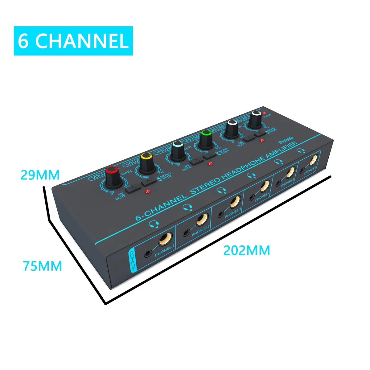 6 Channels Stereo Headphone Amplifier Mini Portable Earphone Splitter Low-Noise Audio Mixer for Recording Studio,Blue images - 6