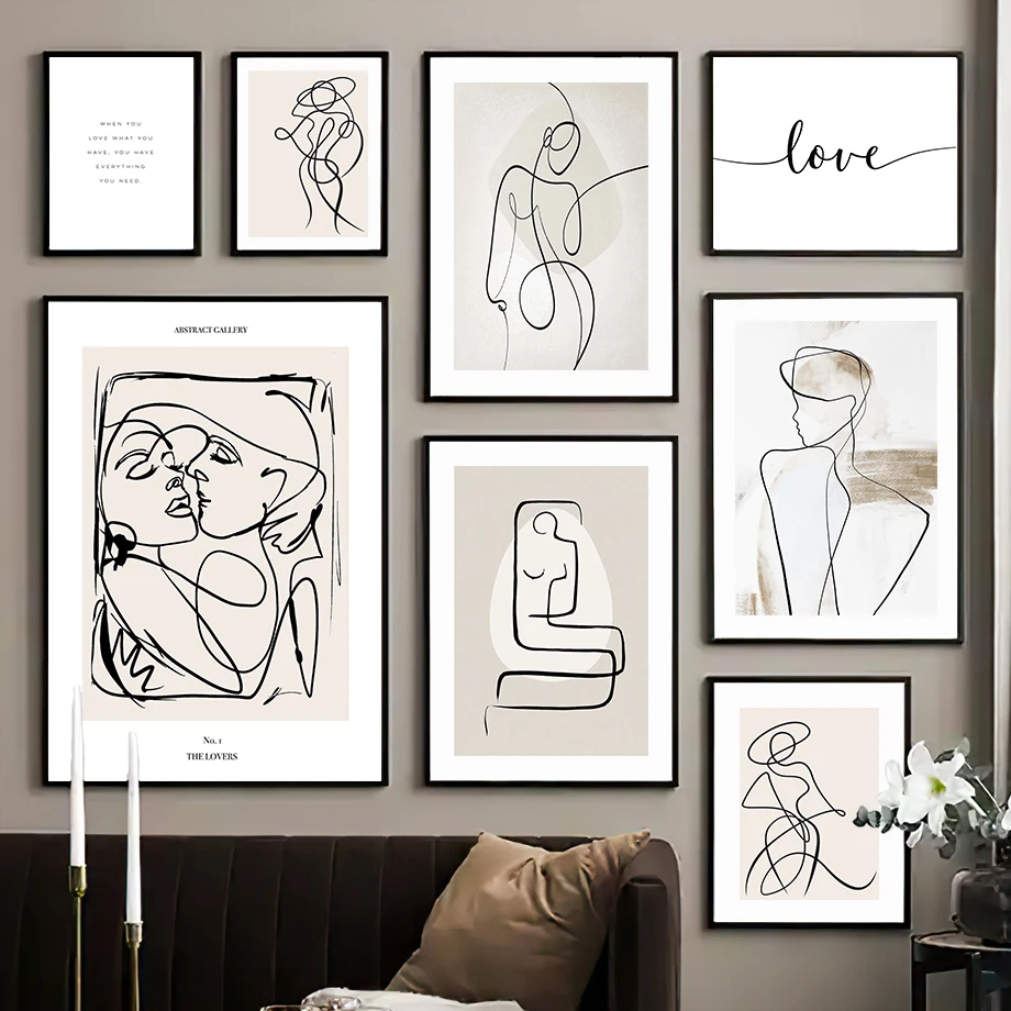 

Wall Art Canvas Painting Modern Abstract Line Drew Girl Body Lover Nordic Posters And Prints Wall Pictures For Living Room Decor