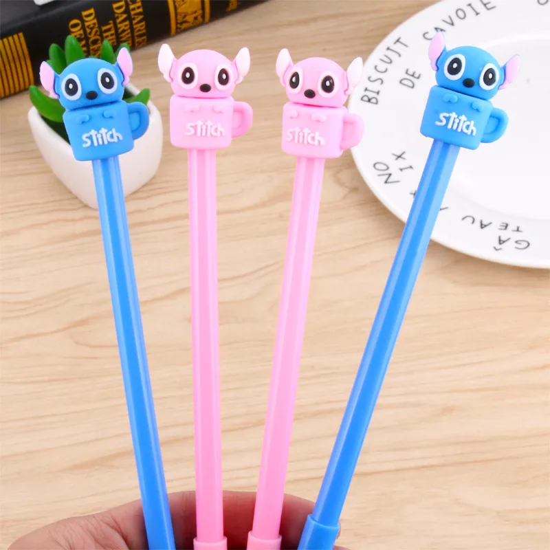 

Stitch Disney Black Gel Pen Random 1/2/3 Pcs Anime Figures Toy Kids Strawberry Bear Study Stationery Student Exam Pen Boys Girls