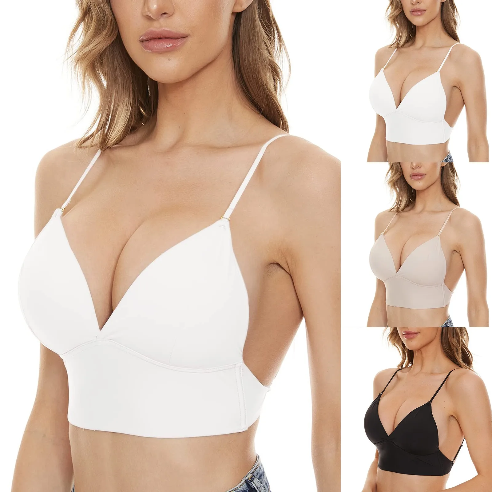 

Women's Low Back Bra Lace Glossy Deep U Low Cut Push Up Bra Underwear Intimates Backless Bra Female Breathable Bralette NEW