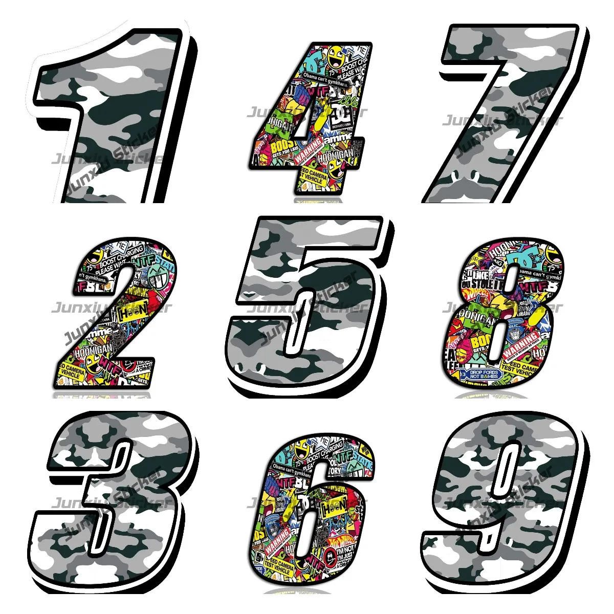 

Серая камуфляжная наклейка с номерами в стиле панк, 0123456789 камуфляжная наклейка с номерами для гонок, для мотокросса, велосипеда, водонепроницаемые наклейки, аксессуары