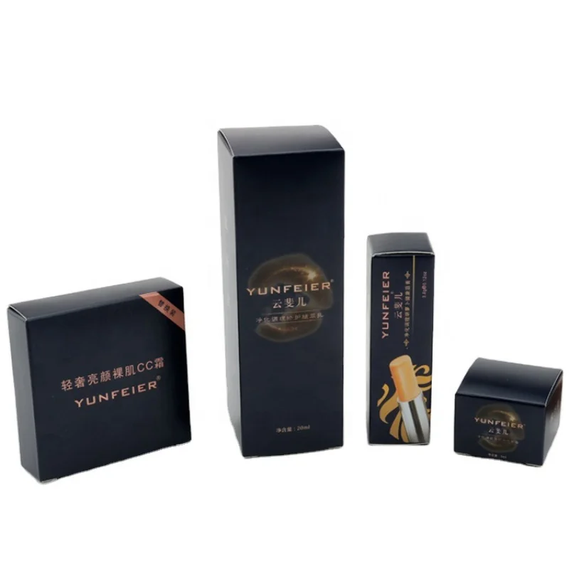 Shiny Color Folding Carton, Personal Care Packaging, Elegant Black Custom Paper Box With Logo Printing