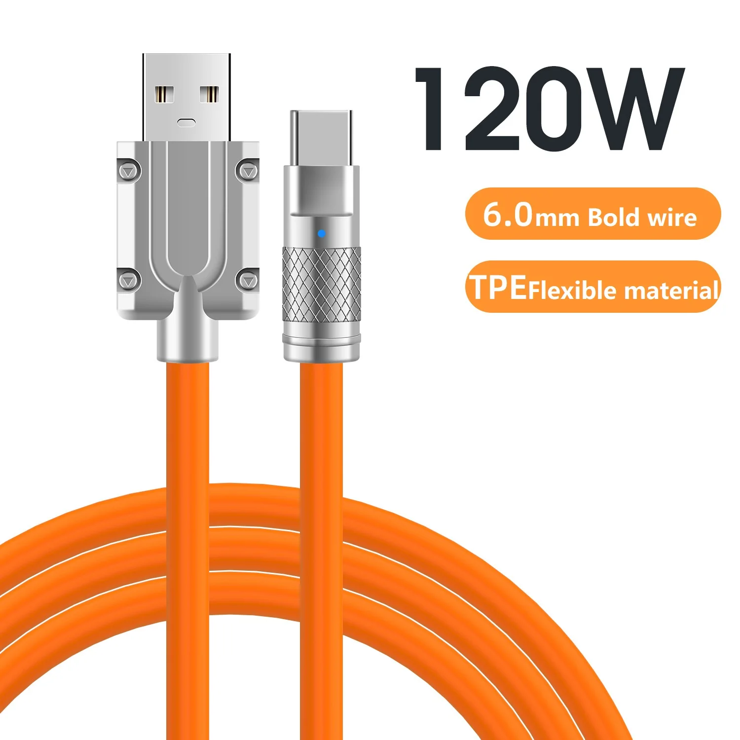 

120W 6A Super Fast Charge Liquid Silicone Cable Type-C Charger Data Cable For Xiaomi Huawei Samsung Zinc USB Bold Data Line 1-2m