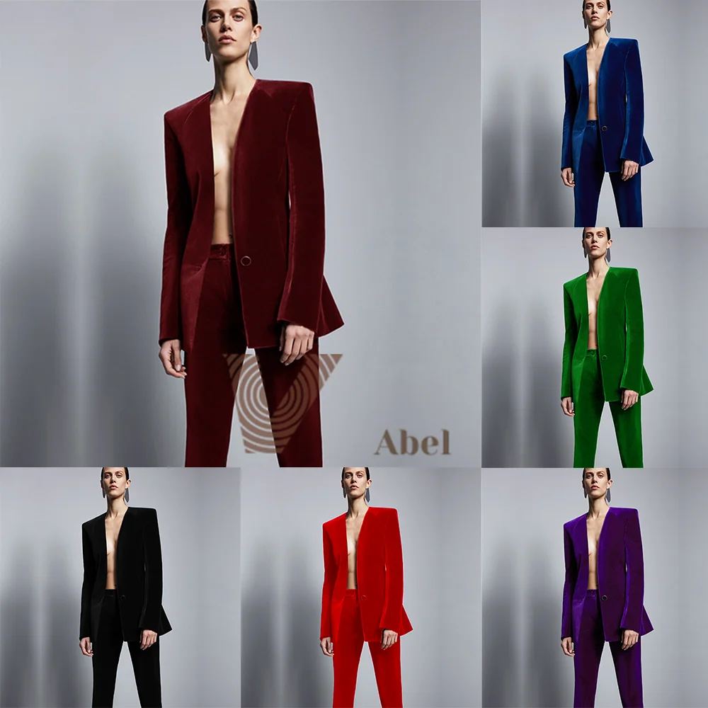 Fashion Velvet Women's Suit Formal Business Pants Suit Advanced Slim Office Tuxedo Uniform 2-Piece Set