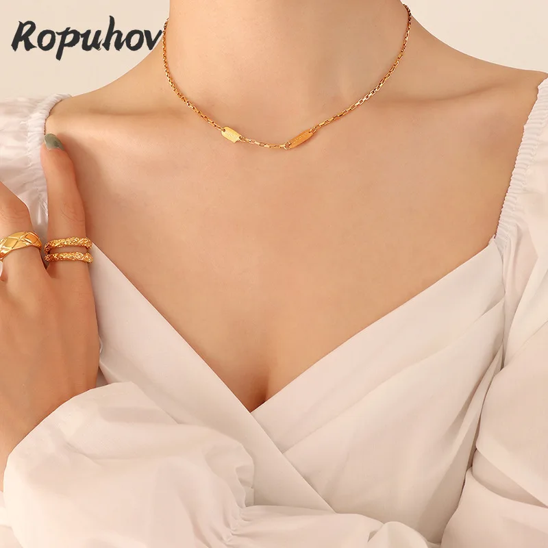 

Ropuhov Woman New Beware Of Machine Gap Lucky English Double Brand Clavicle Necklace Jewelry Titanium Steel