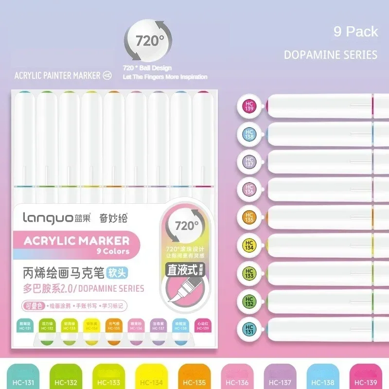

LANGUO 207/9 прямые жидкие акриловые маркеры кисть цветной маркер для наскальной живописи Рождество DIY школьные принадлежности для рукоделия канцелярские принадлежности