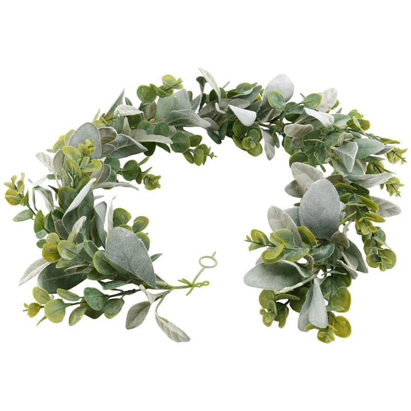 

3X Lambs Ear Garland Greenery And Eucalyptus Vine / 38 Inches Long/Light Colored Flocked Leaves/Soft And Drapey Wedding