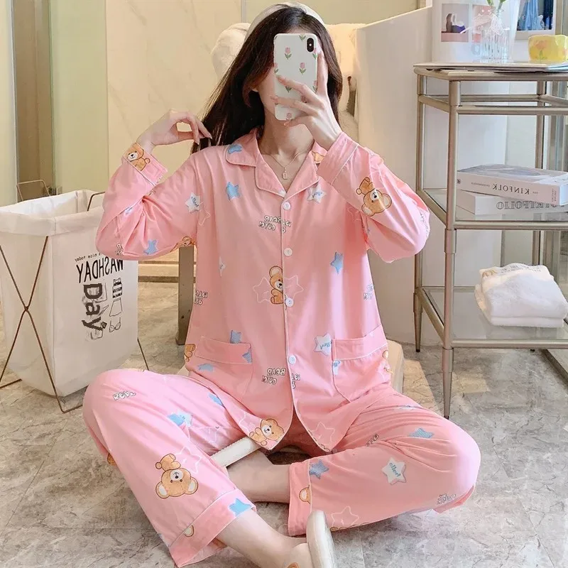 Женские осенне-зимние плотные хлопковые брюки с длинными рукавами пижамный