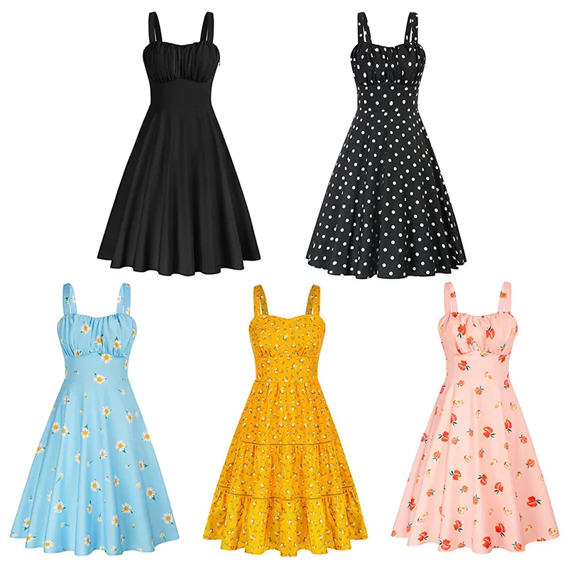 

2023 Women's Vintage Sleeveless Ruched Empire Waist A-Line Swing Midi Dress 1950S Sweetheart neck Cocktail Dresse