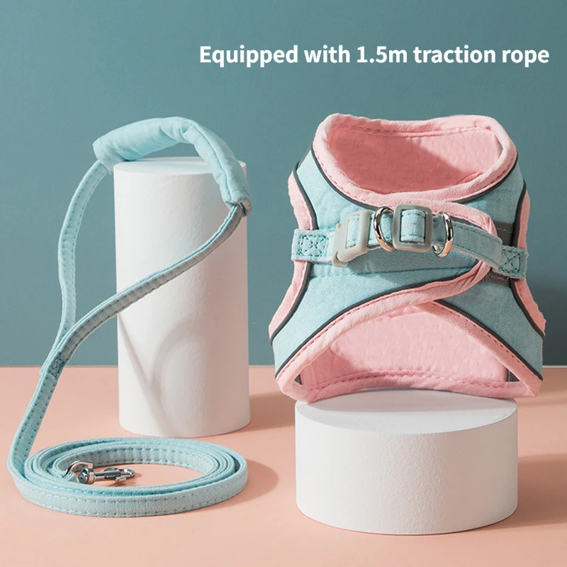 

Dog Harness and Leash Set No Pull Adjustable Reflective Step-in Puppy Vest Harnesses Soft Suede Mesh Padded for Pet Dogs Cats