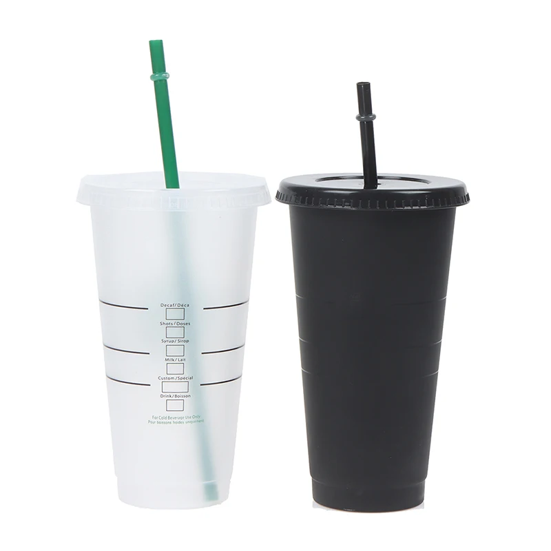 

HOT Drink Change Color Straw Mugs with Lid Plastic Tumbler Matte coffe bottle Cup food grade PP plastic