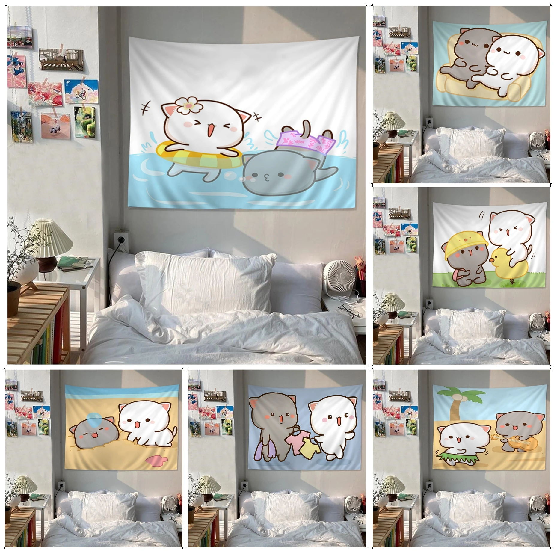 

Cute Peach Mochi Cat Hippie Wall Hanging Tapestries Bohemian Wall Tapestries Mandala Cheap Hippie Wall Hanging