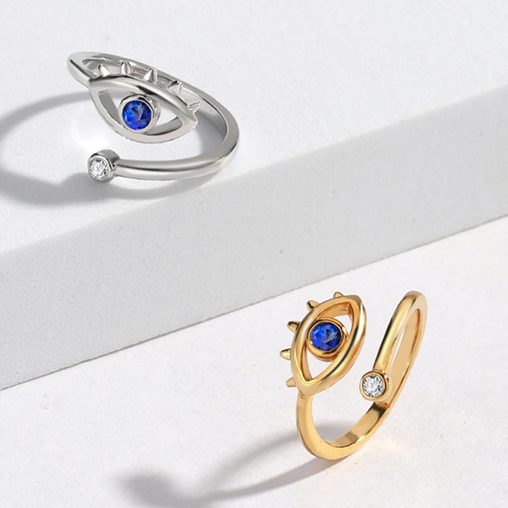 

Fashion Cubic Gemstone Turkey Blue Eyes Finger Ring Classical Lucky Evil Eye Adjustable Open Ring for Women Party Jewelry Gift