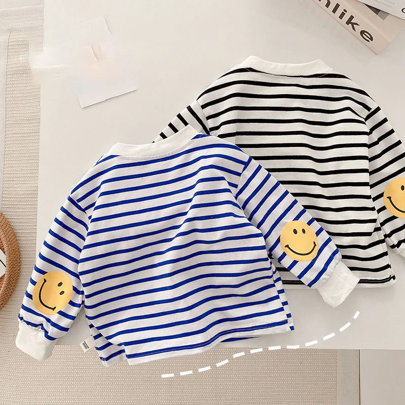 

Spring Kids Blouse Striped Boys Shirts Casual Smile Base Shirt Children Tops Kids Clothing Smile Striped Blouse Girl&Boy Shirts