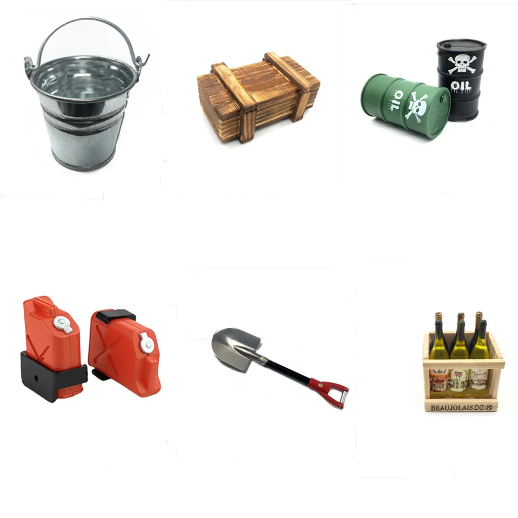 

1/10 Wooden Box Oil Barrel Red Wine Shovel Simulation Mini Pack Axial SCX10 90046 D90 Traxxas TRX4 TRX-4 TRX6 RC Car Accessories