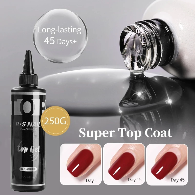 RS NAIL 250ML Super Top Coat Base Coat 2PCS SET Nail Art Gel Polish UV/LED Sock off Without Sticky Layer Clear Top Gel Manicure