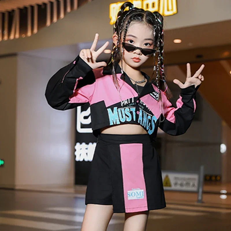 Одежда в стиле хип-хоп для девочек Kpop наряд джазовых танцев куртка юбка детский