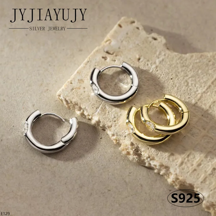 

JYJIAYUJY 100% Sterling Silver S925 Hoop Earrings Two Colors Round Shape A White Zircon Trendy Daily Hypoallergenic Jewelry E129