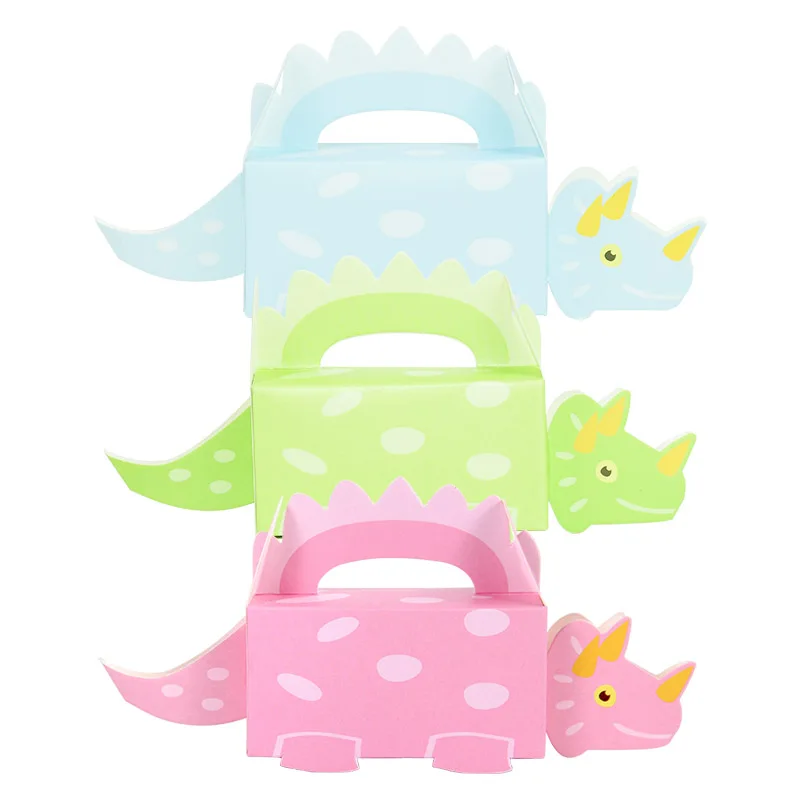 

10pcs DIY Cartoon Dinosaur Pink Blue Green Sweet Candy Cookie Box Baby Shower Kids Jungle Birthday Party Favors Packaging Boxes