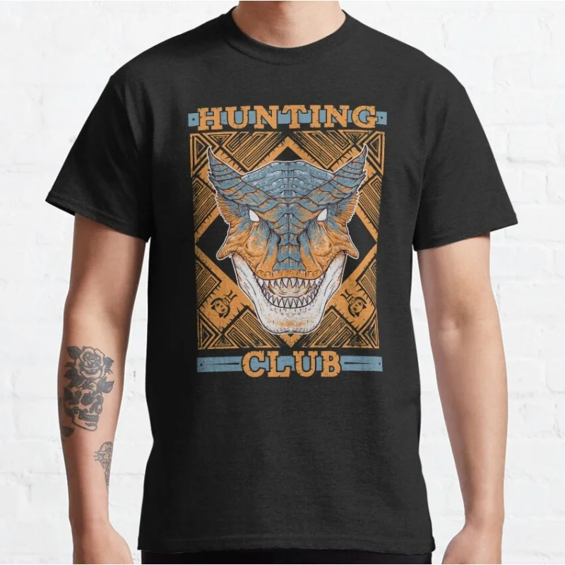 Фото Подарочная футболка Tigrex Monster Hunter World Hunting Club для геймеров, 100% хлопок, одежда с графическим рисунком и короткими рукавами, все размеры, размеры S-6XL №1