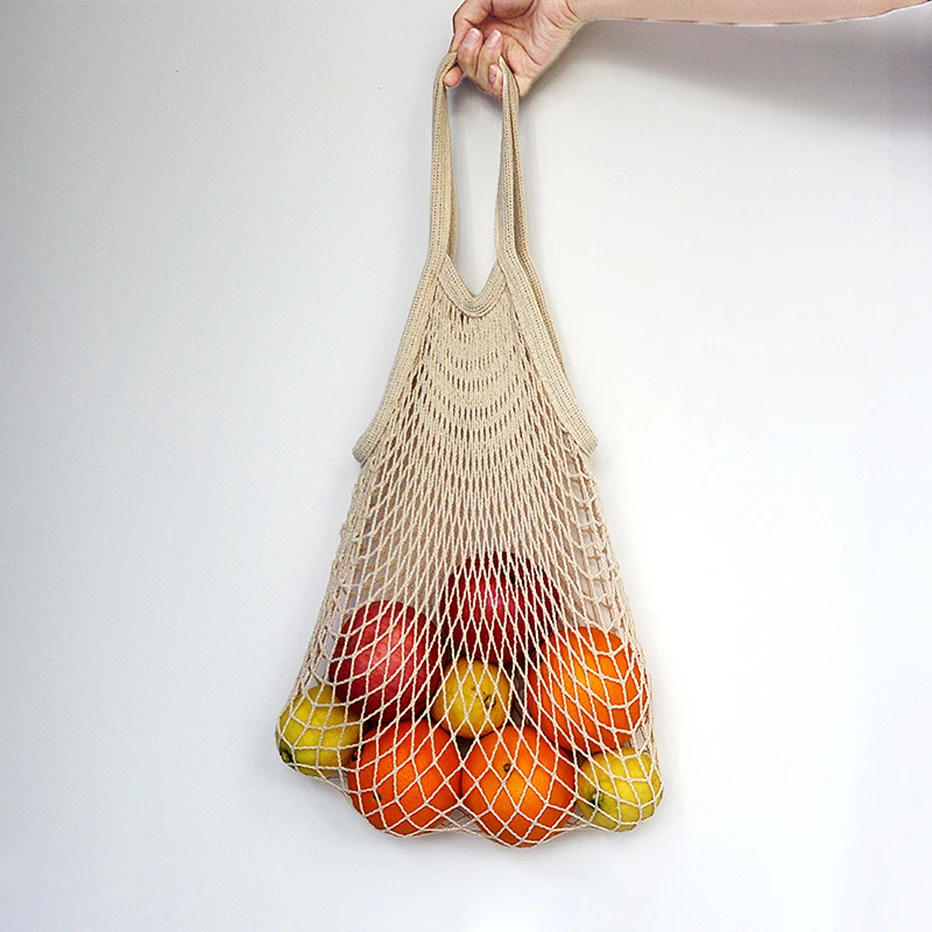 

Portable Reusable Grocery Bags Fruit Vegetable Bag Washable Cotton Mesh String Organic Handbag Short Handle Net Tote Organizer