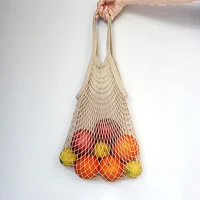 portable reusable grocery bags fruit vegetable bag washable cotton mesh string organic handbag short handle net tote organizer