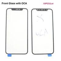 10pcs afront screen glass with oca for iphone x xs max xr 13 pro max 12 mini 11 pro max touch panel outer glass replacement