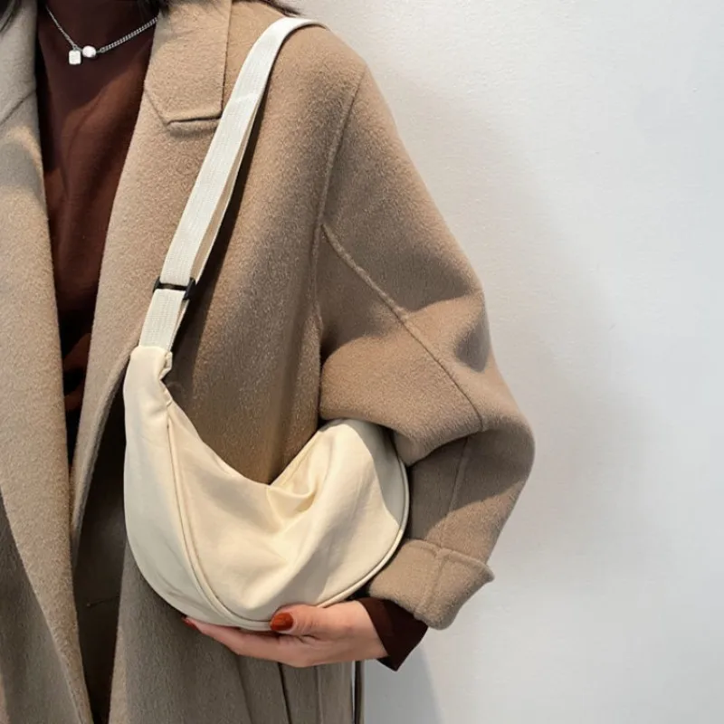 

Модная сумка на плечо, Женские однотонные нейлоновые сумки через плечо для женщин, повседневные ранцы, холщовая нагрудная сумка с широким р...