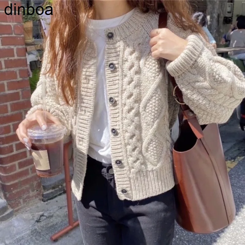 

Dinboa-ретро твист кардиган свитер Coat2022 новый зимний женский колледж ленивый стиль Y2k топ с длинными рукавами и круглым вырезом с длинными рукавами