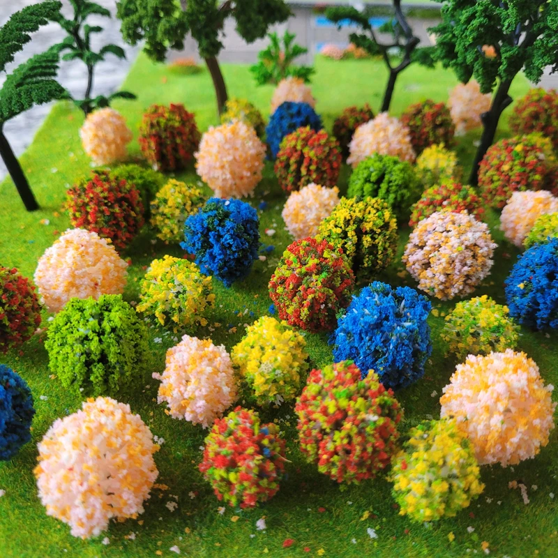 

60Pcs Mixed Colorful Tree Model Ball Shaped Wild Trees Scenery Landscape Train Railway Railroad Layout Kids Toy 3cm