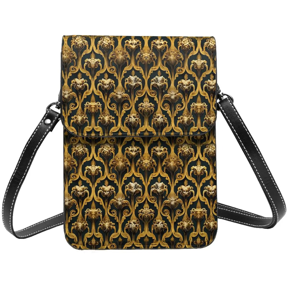 

Baroque Damask Shoulder Bag Retro Print Outdoor Female Mobile Phone Bag Gifts Stylish Leather Bags