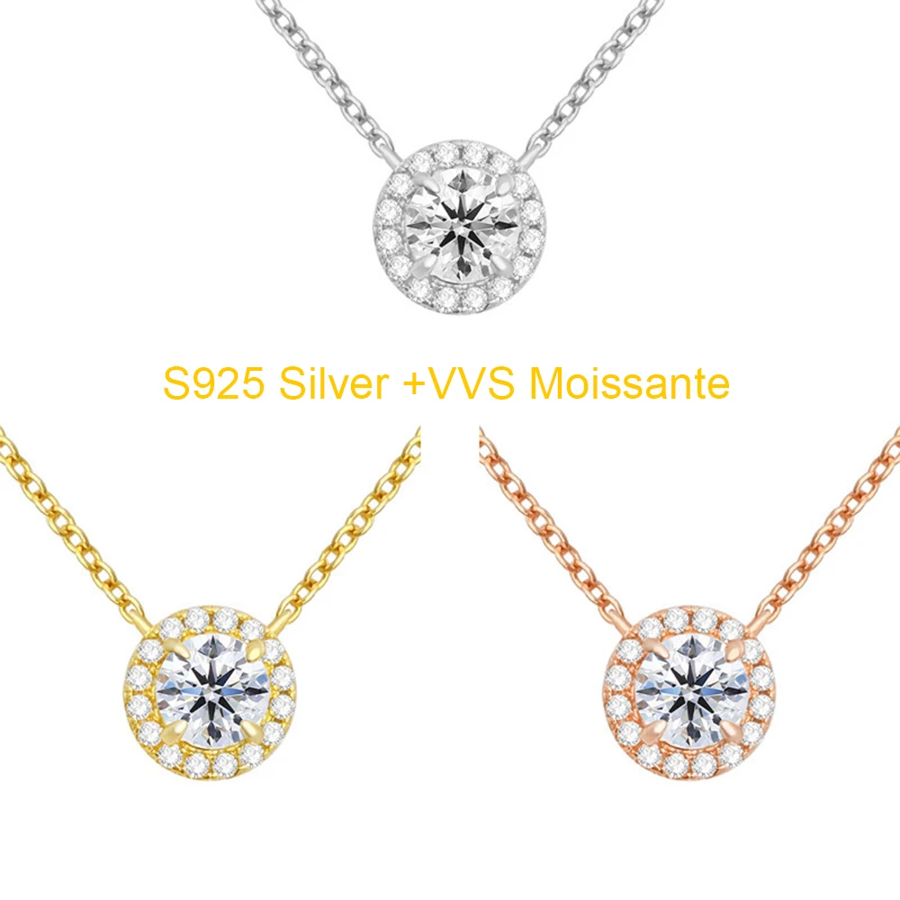 5.0mm VVS Moissanite Necklaces S925 Silver Round Diamonds Necklaces for Women Fashion Link Chain Pass Diamond Test Men Jewelry