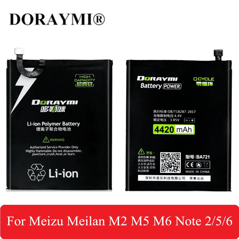 

DORAYMI BA621 BT42C BA721 Battery for Meizu Meilan M5 M2 M6 Note 2 5 6 Note2 Note5 Note6 Bateria Phone Replacement Batteries