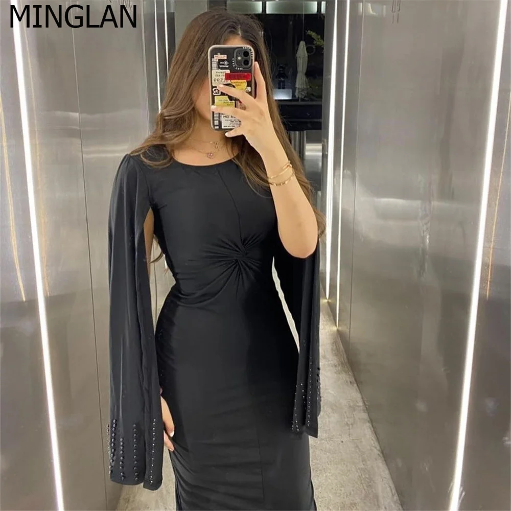 Женское вечернее платье-Русалка MINGLAN черное платье до середины икры с блестками и