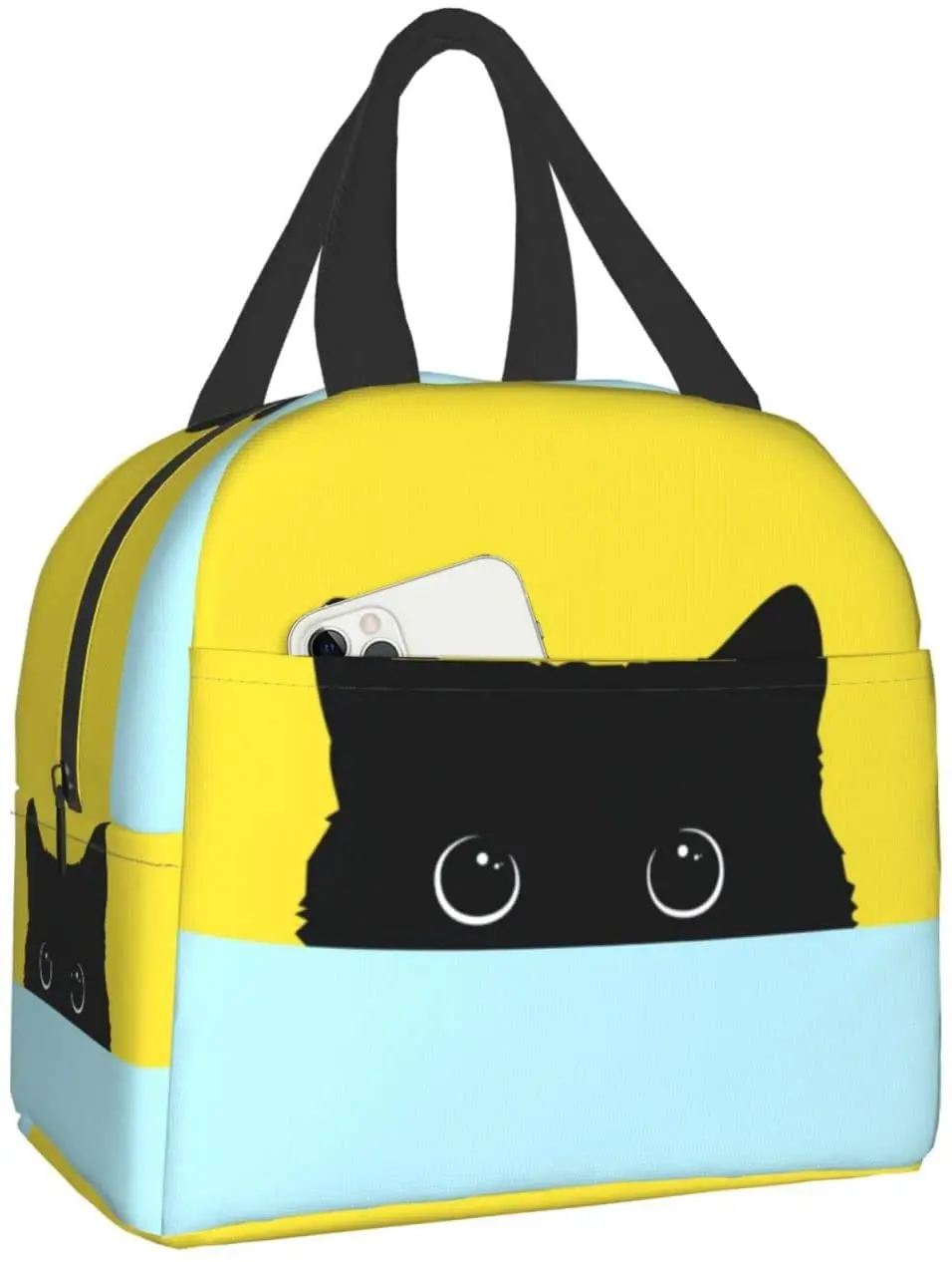 

Изолированная сумка для ланча, многоразовая Термосумка-тоут с рисунком кошки, с передним карманом, для путешествий, работы, пешего туризма, пикника