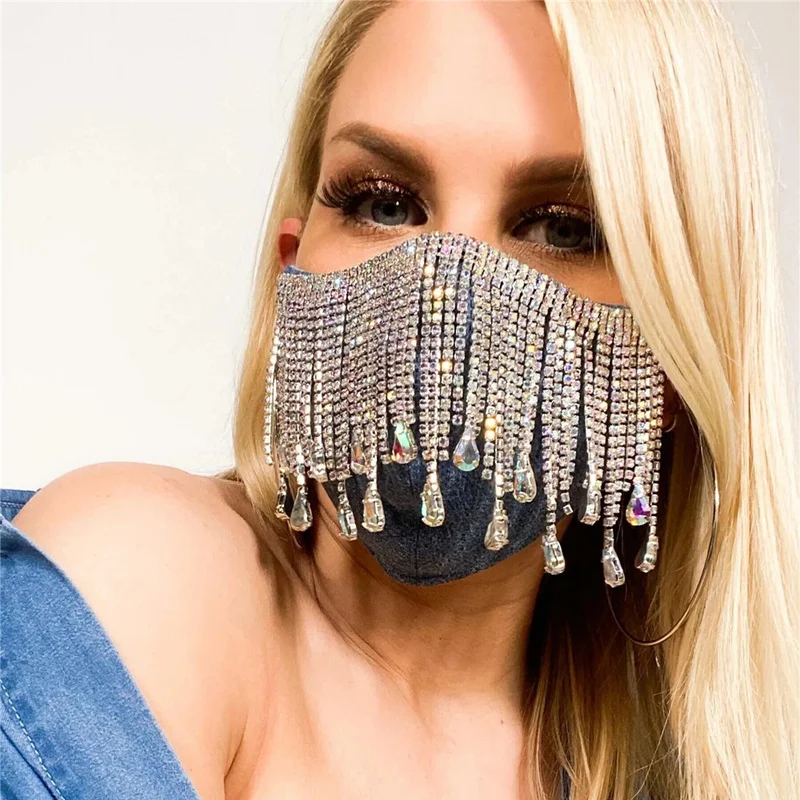

Fashion Sexy Shiny Rhinestone Tassel Mask Decoration Face Accessories Cover Face Jewelry Mask Wedding Decor Mask for Face Women