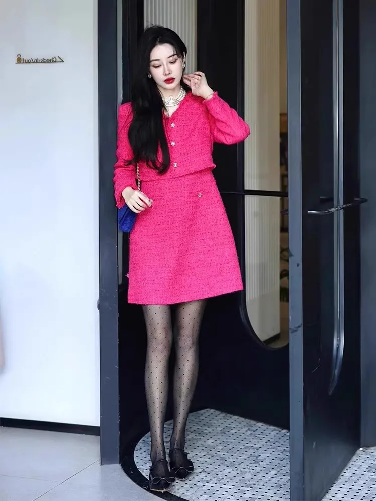 Plus Size Small Dress Socialite Temperament Women clothes High Sense High end Exquisite Rose Red Fake Two Pieces Graceful Dre...