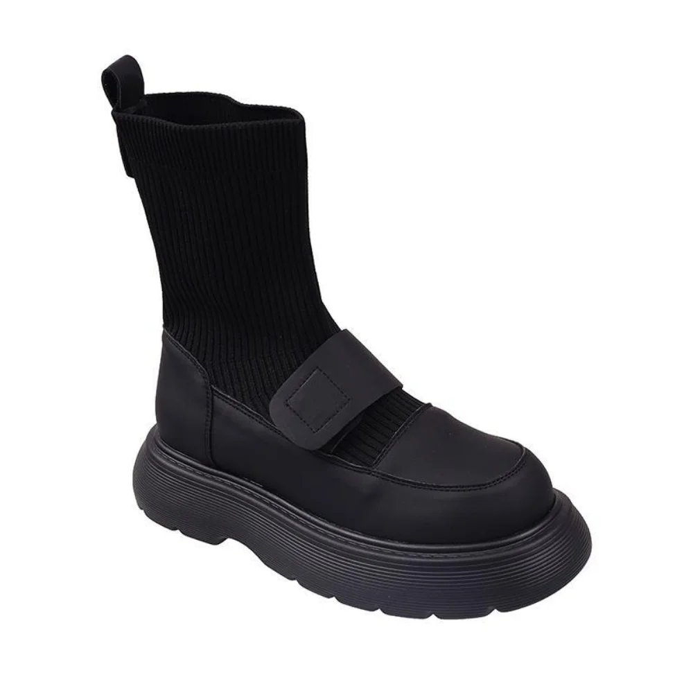 Fashion High Sock Boots For Women Round Toe Ladies Modern Rubber Female Shoes New Outside Platform Knee Stretch Boots