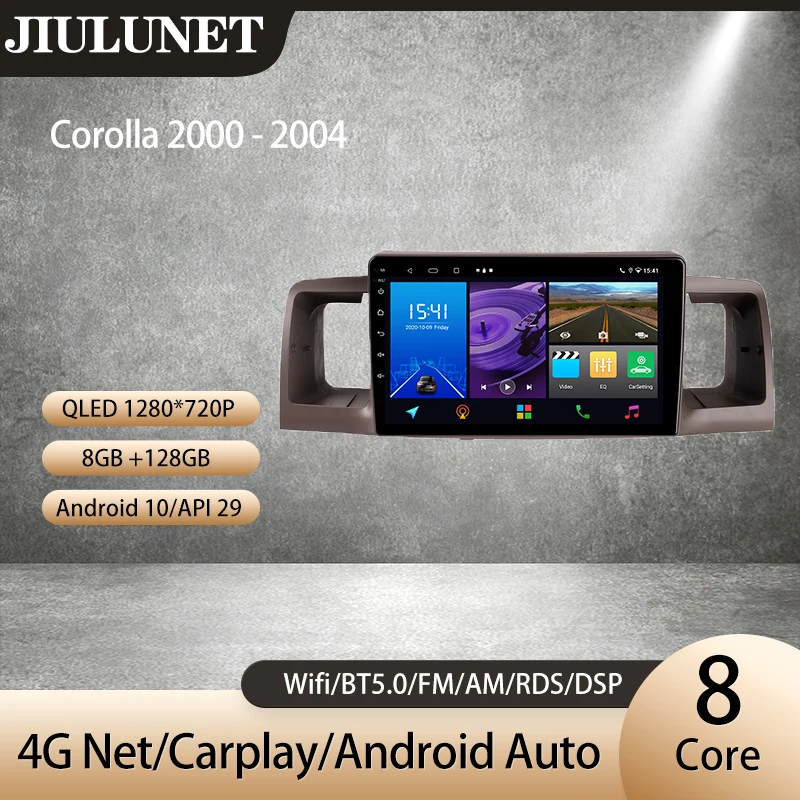 

JIULUNET For Toyota Corolla E130 E120 2000-2004 Carplay Ai Voice Car Radio 4G Net Multimedia Video Player Navigation GPS Android