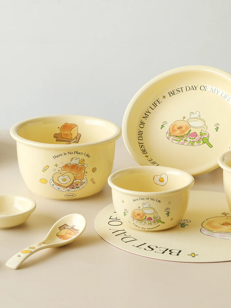 

Blue Lotus Home Bread Rabbit Cream Air Tableware Bowl for Dormitory Student Rice Bowl Personal Ceramic Lovely Wind