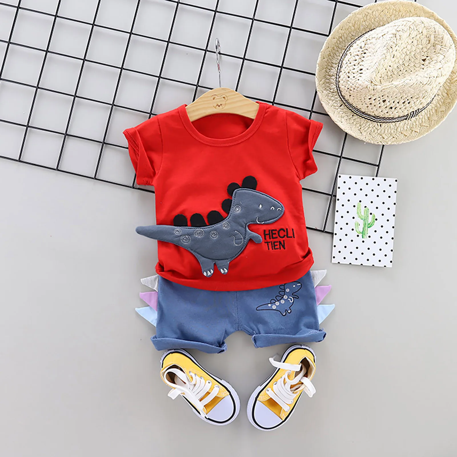 

Boy Baby Sets Cartoon Dinosaur Print Children's Clothing For Boy Summer Short Sleeve T Shirt Tops Shorts Outfits Sets For Boys