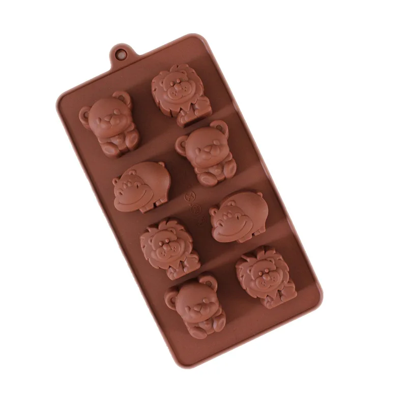 Cute 8 Holes Silicone Lion Cow And Bear Chocolate Mould Silicone Cake Jelly Mold Candy Mold Bakeware Fondant Cake Cooking Tools