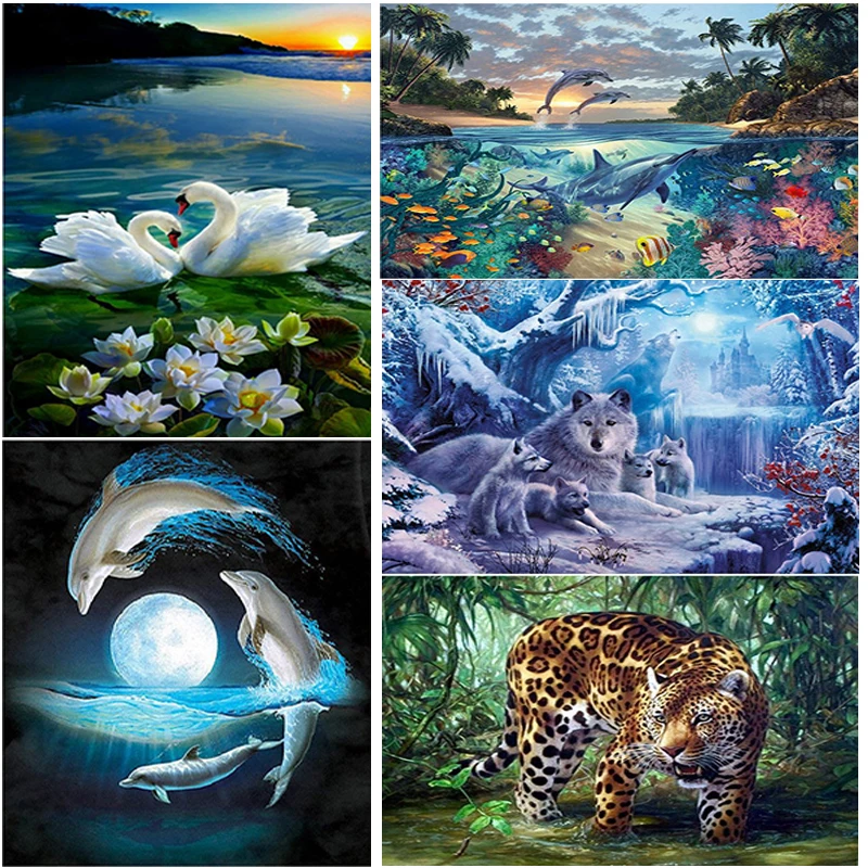 

DIY 5D Diamond Painting Landscape Lake Diamond Embroidery Cross Stitch Animal Full Round Drill Mosaic Rhinestones Art Home Decor