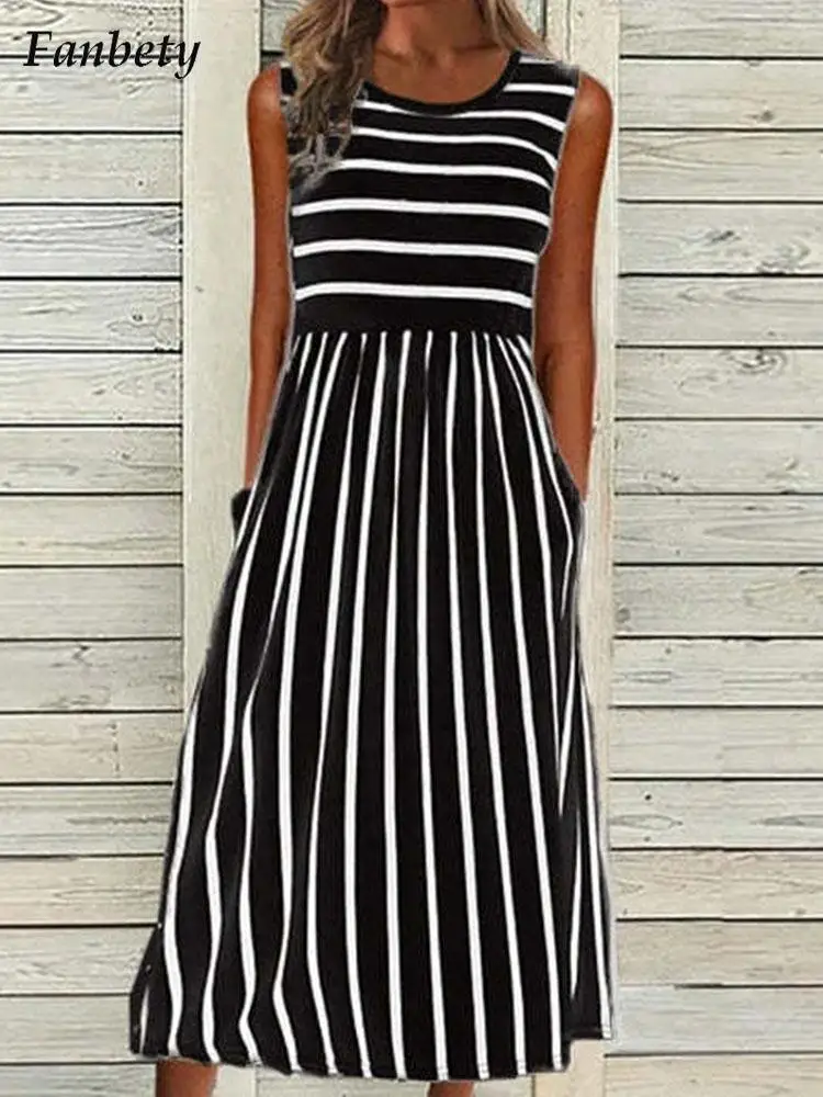 

Женское винтажное платье в полоску, вечерние нее платье с круглым вырезом, Пляжное платье без рукавов, весна-лето 2022