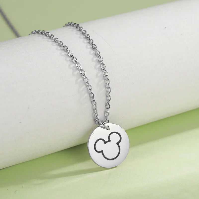 Ожерелье с круглой подвеской Микки Маус из нержавеющей стали