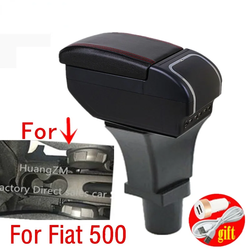 

For Fiat 500 Armrest Box Central Store Content Storage Box with Cup Holder Ashtray USB Interface