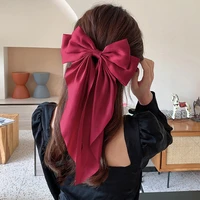 new women large bow hair clip summer chiffon hairgrip big bowknot stain barrettes lady solid ponytail hairpin hair accessories