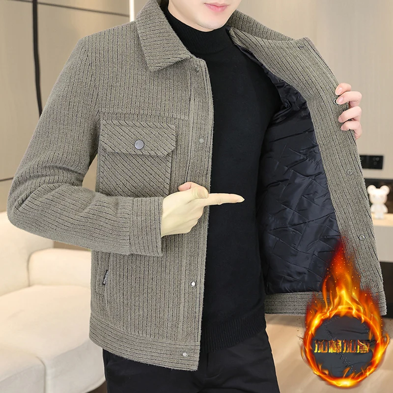 

Высококачественные полосатые шерстяные куртки для мужчин, повседневный деловой Короткий плащ, утепленное утолщенное пальто для улицы, мужская одежда