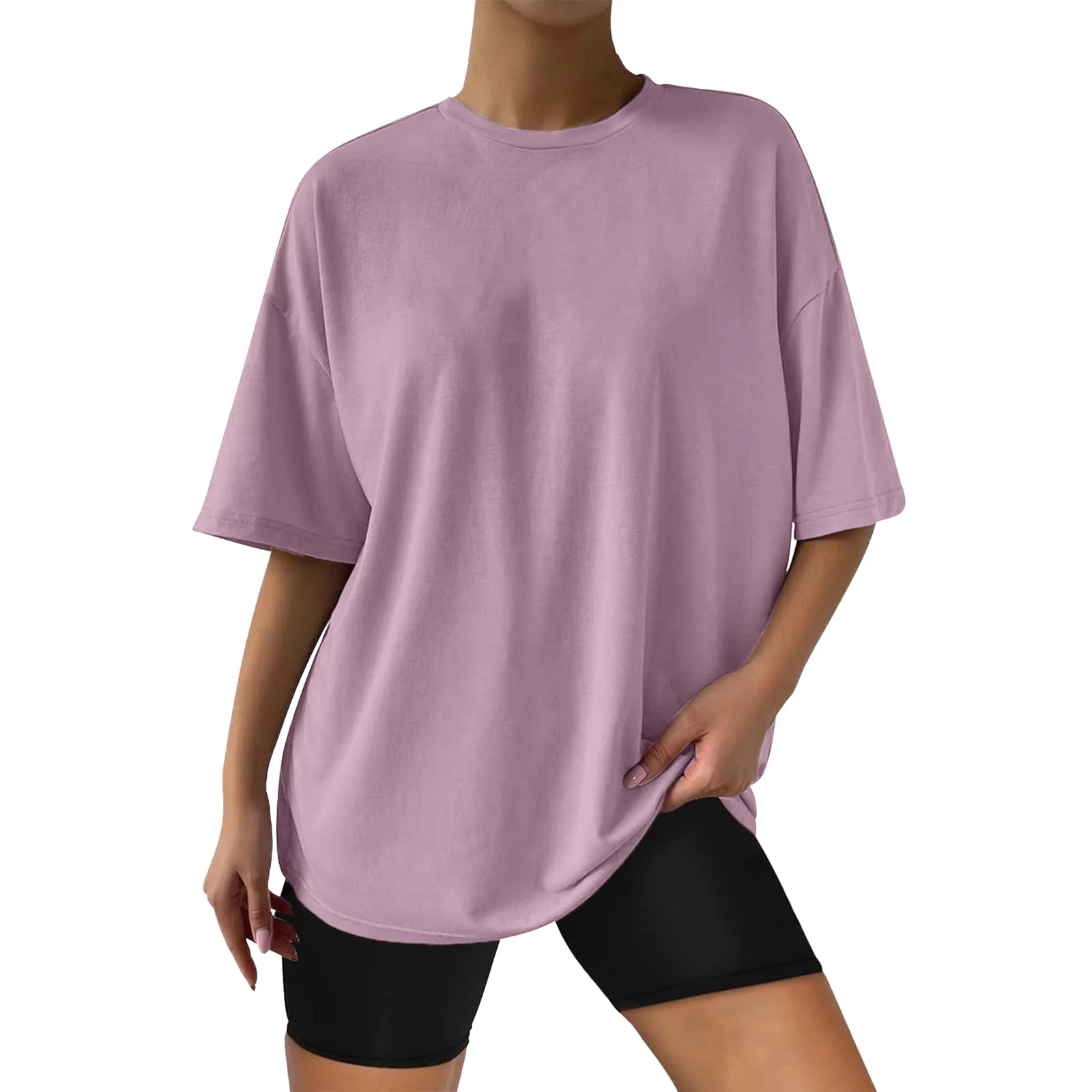 Сплошной цвет женская футболка летняя свободная спортивная повседневная туника