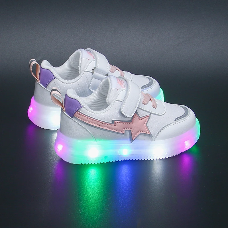 

Children's Sports Shoes Boys Girls Tennis Flats Casual Shoes Seven-color Shining Light Sole Kids Sneakers Designer Shoes